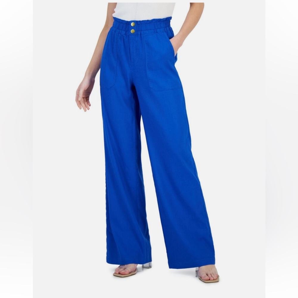 INC | Women's Blue High-Waisted Wide Leg Linen Pants | Size XS NWT